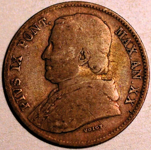 Italian States PAPAL STATES 20 Baiocchi 1865 Pius IX KM# 1360 2