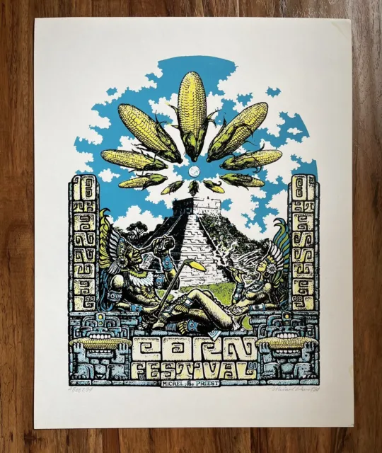 Micael Priest Signed Screenprint Poster Corn Festival 1984 Numbered Austin TX