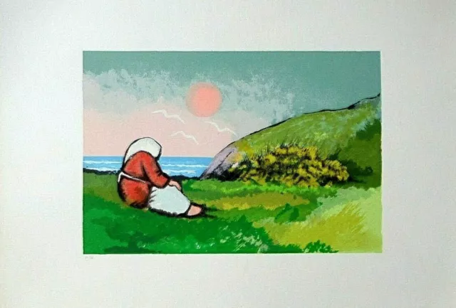 Mario Lupo - Donna nel paesaggio di mare - serigrafia foglio cm 50 x 35