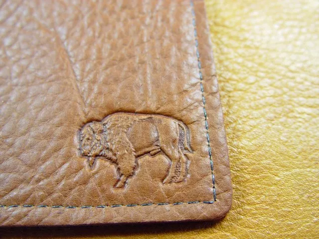 Brown Bison Buffalo Leather Card Case Wallet hand crafted disabled vet 5041