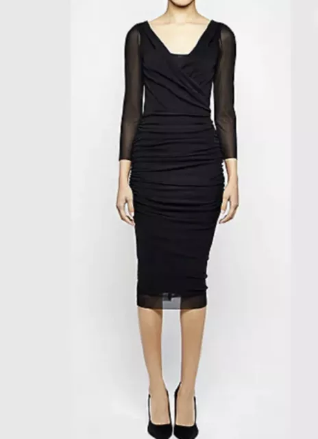 FUZZI Women’s ruched Long sleeve Body-Con Black dress Size S NWT