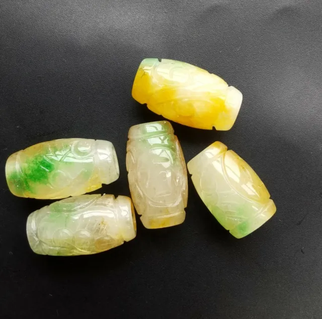 Barrel Dread Jade stone,carving jade,Dreadlock,yellow green white,Hair bead link