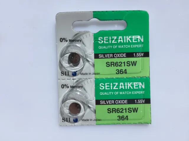 2x Seizaiken SR621SW 364 Silver Oxide Watch Battery made in Japan By Seiko