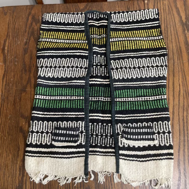 Vntg 1960s childs woven Blanket Vest Mexico Tourist Souvenir Fringe 16.5”Wx22”L