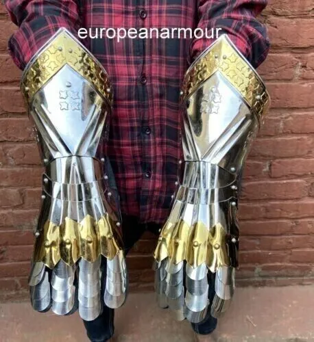 Medieval Steel Gauntlets Armor Late Gothic Knight Finger Gloves SCA LARP.