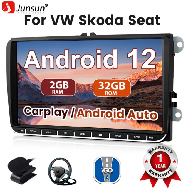 Android 12 9" Car Radio Stereo CarPlay GPS Sat Nav DAB+ For VW Golf Passat Polo