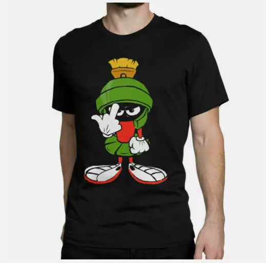 Black Marvin The Martian Funny T-Shirt Looney Tunes Cotton Black T-Shirt S -4XL