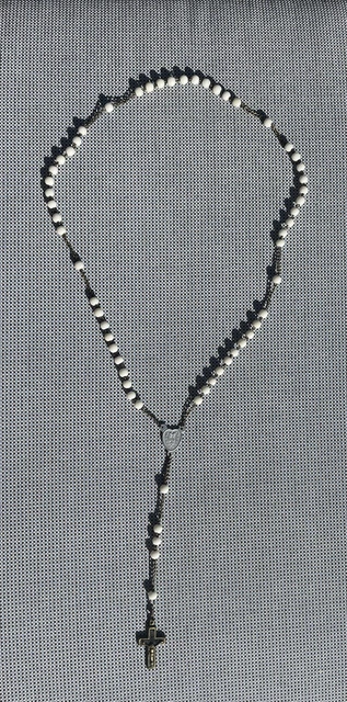 Antique French White Beads Rosary Christianity 19 Century Wood Brass Crucifix
