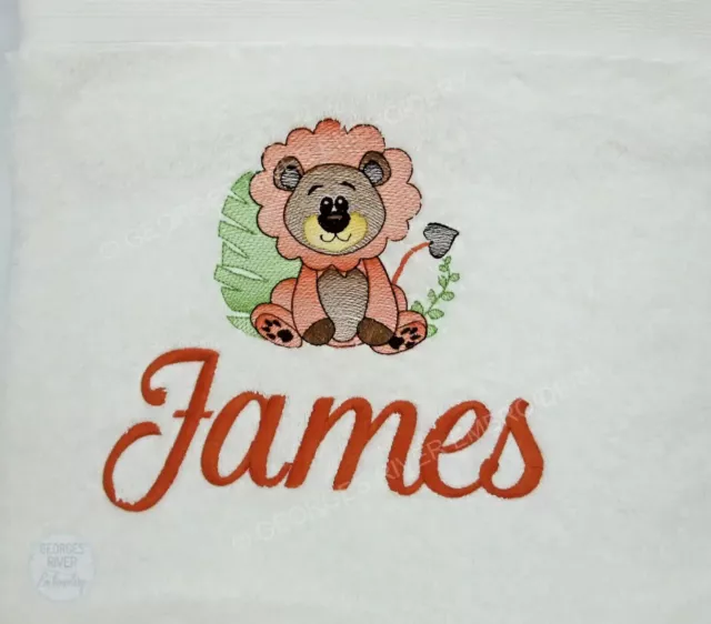 Personalised Towel - Kids Baby Newborn Gift - Safari Animals + Name Embroidered