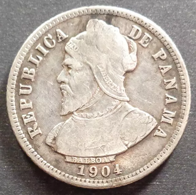 Panama, Silver 10 Centesimos De Balboa, 1904, toned