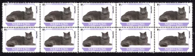 Nebelung Feline Friends Cat Breeds Strip Of 10 Mint Stamps #2