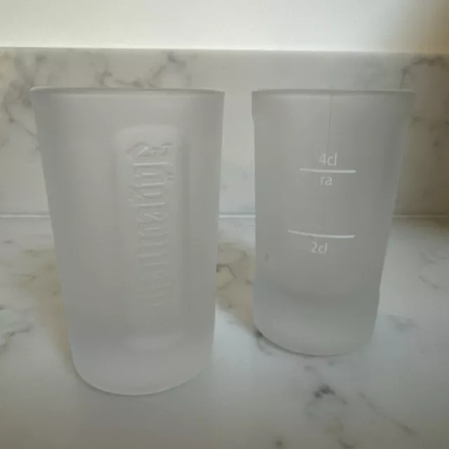 Jagermeister Shot Glasses Set of 2 Frosted Glass - 4cl. New and Unused.