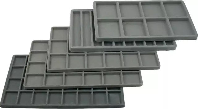 5 Assorted Grey Flocked Plastic Liner Jewelry Storage Tray Insets. with 8, 10, 1