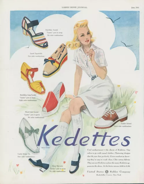 1941 Kedettes Shoes Sea Gulls Espadrille Saddle Oxford Vintage Print Ad LHJ3