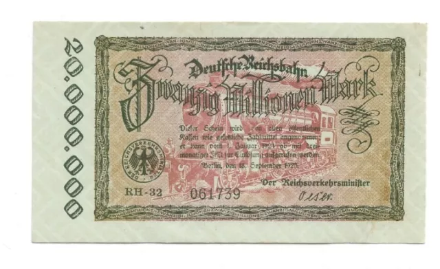 5 Millionen Mark 1923  AUNC Reichsbahn