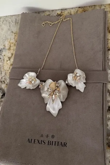 100% Authentic Alexis Bittar Deseret Jasmine Triple Flower Lucite Bib Necklace