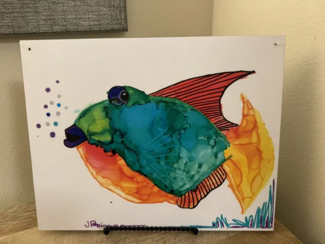 Freddy The Fish Wall Art By Jan Roger Colorful Ocean Decor 11” X 14”