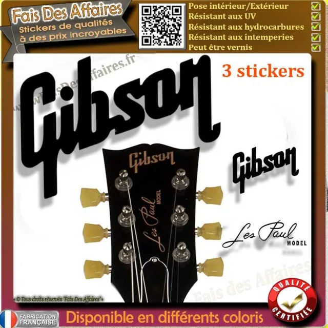 3 sticker autocollant GIBSON LES PAUL GUITARE HEADSTOCK rock decal music resto