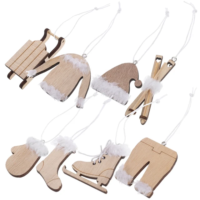 SET OF 3 Miniature Skis Painted Wooden Sled Festive Decorations Office