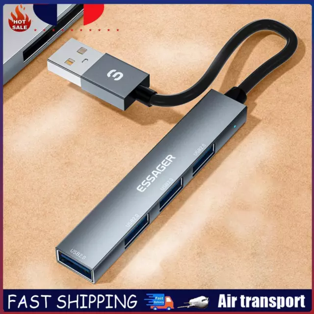 4-in-1 Dock Station USB2.0 Hub 480Mbps Splitter Adapter (Grey USB-A) FR