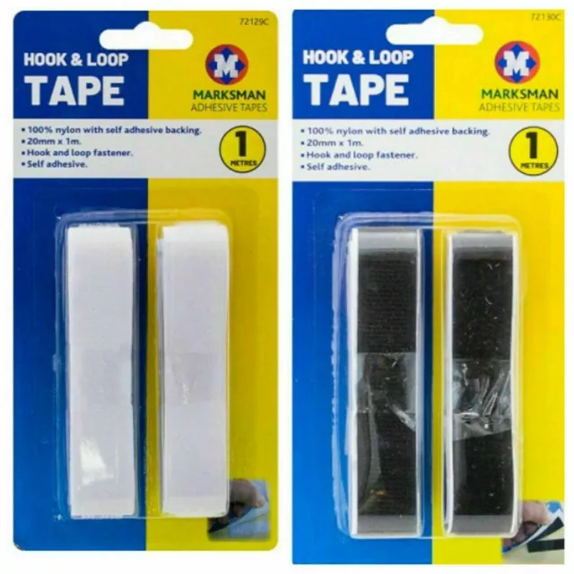 1x Self-adhesive similar to Vellcro Hook & Loop Tape Strip 20mm x 1M white black