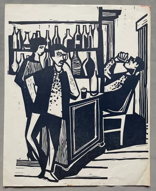 Hans Rahn 1905 - 1991 Linolschnitt Motiv: In der Bar