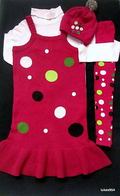 Gymboree Pups and Kisses Dot Sweater Dress Tights Button Hat Top Shirt 10 11 12