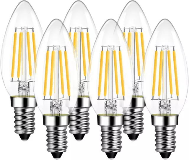 Led E14 Candle Filament Bulbs, 6W Bulb Warm 2700K Light