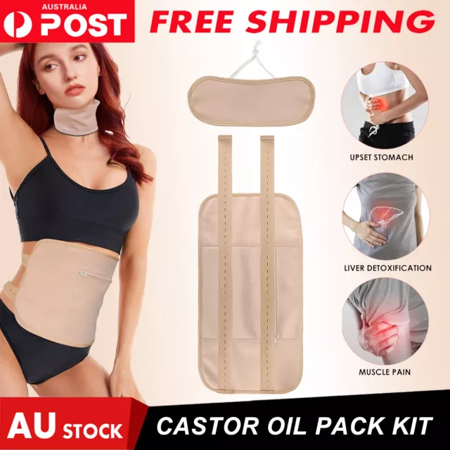 2X Castor Oil Pack Kit Compress Reusable Wrap Belt Inflammation Toxin Remover