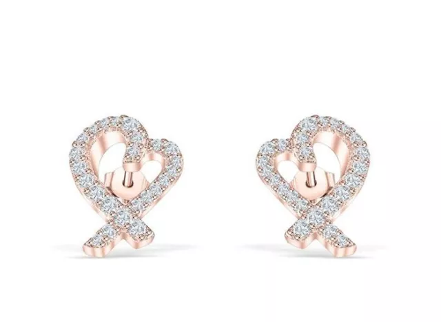 0.72ct Naturel Diamant Rond 14k Solide or Rose Mariage Clous D'Oreilles