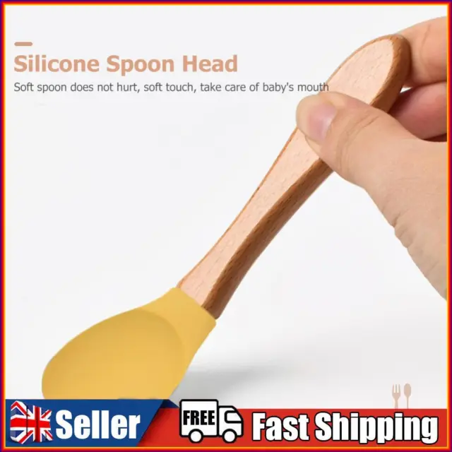 Baby Wooden Silicone Feeding Spoon Toddlers BPA-free Tableware (28)