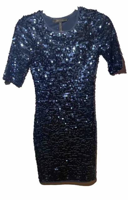 BCBGMAXAZRIA Marta Sequin Bodycon 1/2 Sleeve Dress Navy Blue Womens Size XS