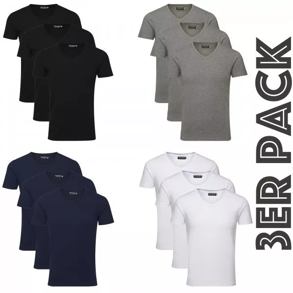 JACK & JONES Uomo T-Shirt Scollo A V Té S/S Noos, Bianco e Nero