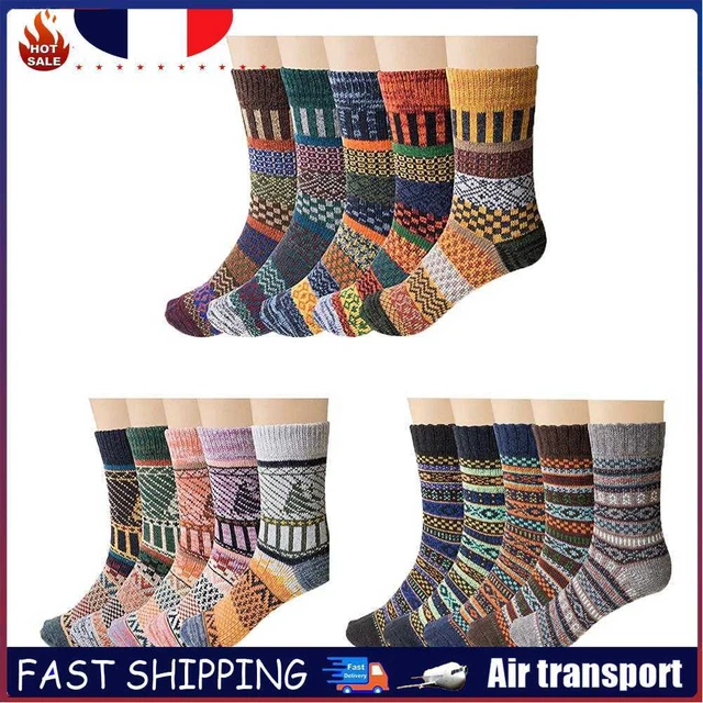 5 Pairs Vintage Wool Socks Autumn Winter Thicken Fashion Printed Knee High Socks