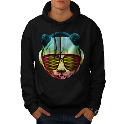 Wellcoda Music Fan Panda Bear Mens Hoodie, Funky Casual Hooded Sweatshirt
