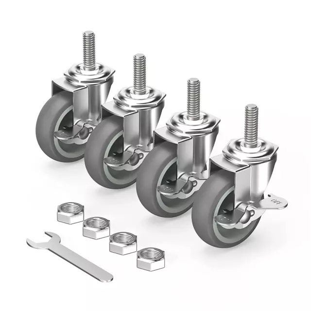 Caster Wheels 3 Inch Locking Stem Casters, 3/8" -16 X 1-1/2" (Stem Diameter 3/8"