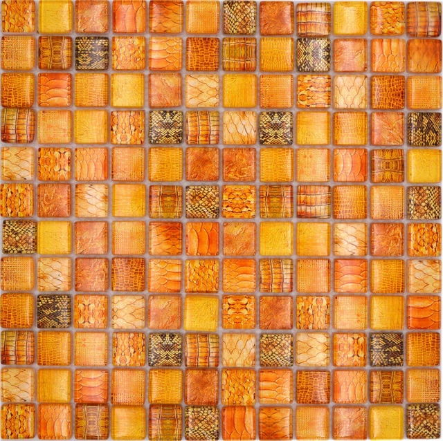 Tapis De Mosaïque En Verre Cristal Or – 300x300 Mm, Brillant, Pour Cuisine Et Salle De Bain