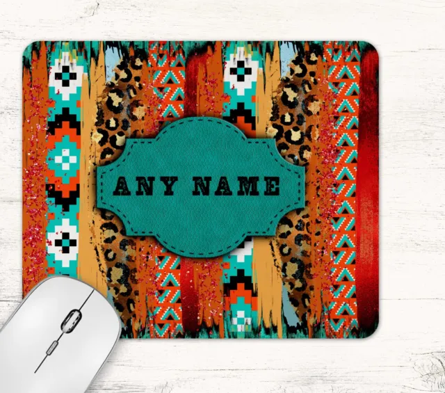 Mexican Aztec Leopard Print Mouse Pad Rectangle Neoprene Personalised Any Name
