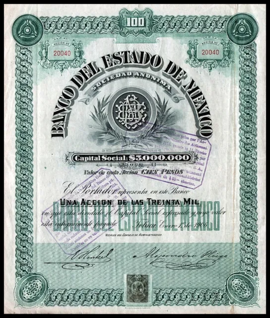 1906 Banco del Estado de Mexico Sociedad Anonima - uncancelled & coupons