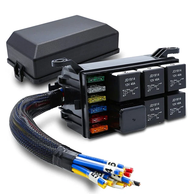 6 Way Car Truck Marine Boat Fuse Block Holder Relay Socket Box With Pre-Wires