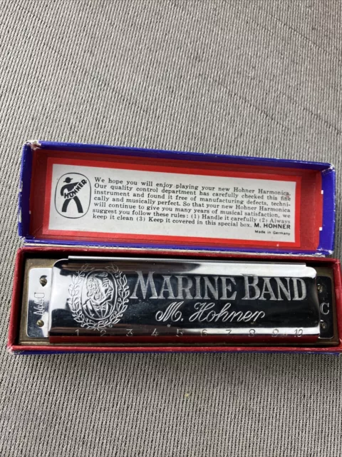 M. Hohner Marine Band Harmonica No. 1896 A440 Key of A made in Germany w/ Box