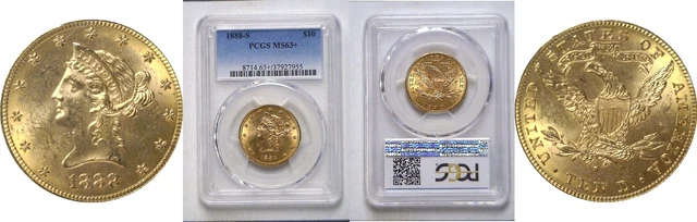 1888-S $10 Liberty Head Gold Coin PCGS MS-63+