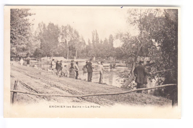 Cpa Enhein Les Bains 95 - La Peche Fishing Pecheurs Bord Etang Circa 1900 ~B28