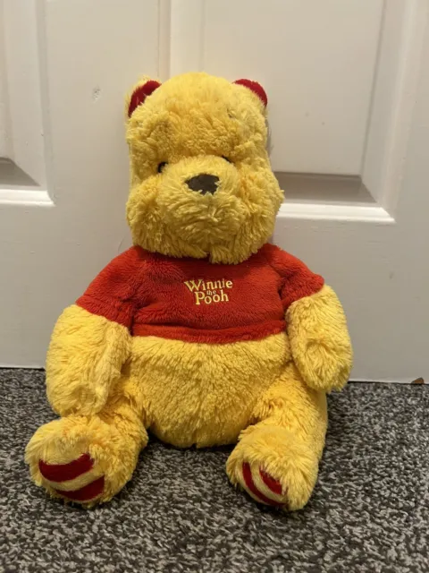 Disney Winnie The Pooh Plush Soft Toy Teddy Medium Sized 30CM Yellow Red Stripe