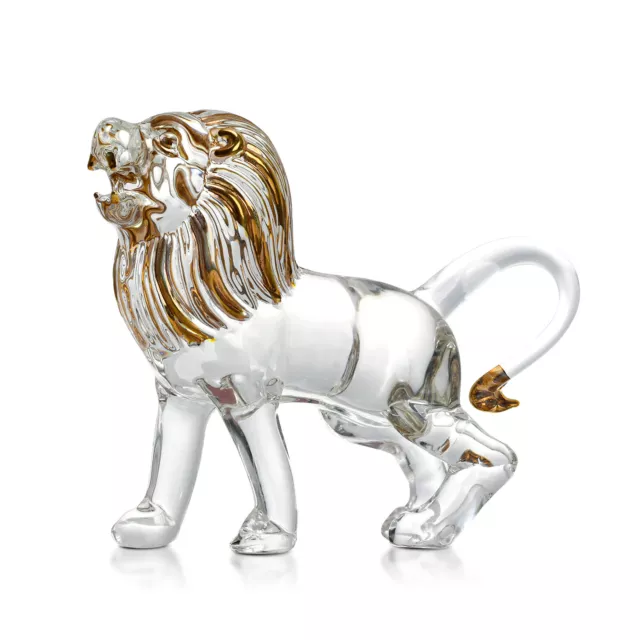 Crystal Lion Figurine Collectible Hand Blown Glass Wildlife Animal Ornament Gift