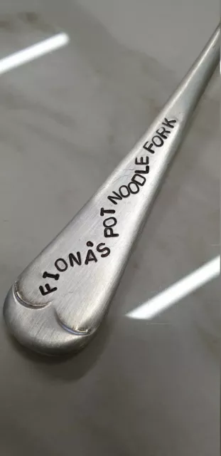 hand stamped personalised fork POT NOODLE  LOVER