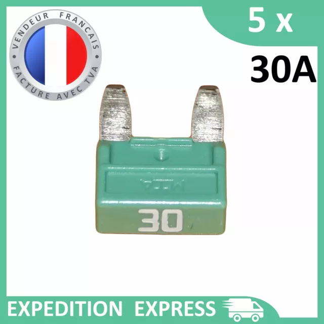 5 mini fusibles 30A auto moto à lame vert