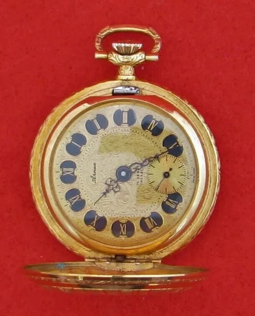 Montre De Poche Ancienne – Ancre, Chaîne, Remontage Manuel, Plaquée Or, 17 Bijoux, Occasion