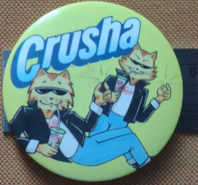 Vintage Pin Badge Crusha Milk Shake Kid Cat & Frothy