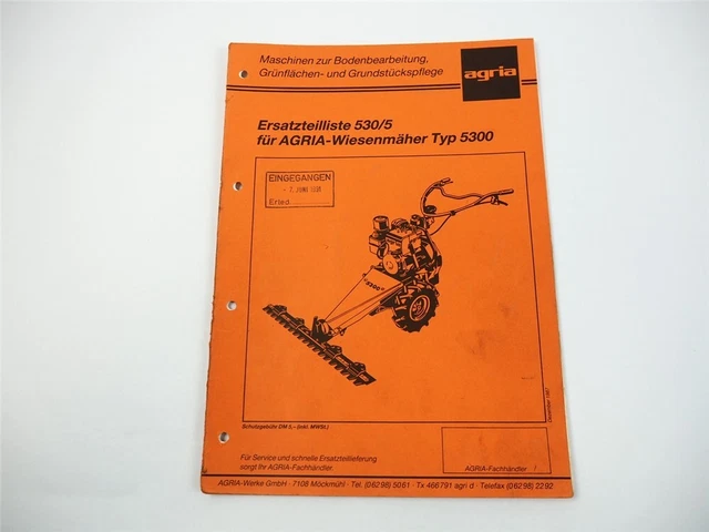 Agria 5100 Wiesenmäher Ersatzteilliste Ersatzteilkatalog 1992 - Agria Agria 5100 Wiesenmäher Ersatzteilliste Ersatzteilkatalog 1992 - Agria
